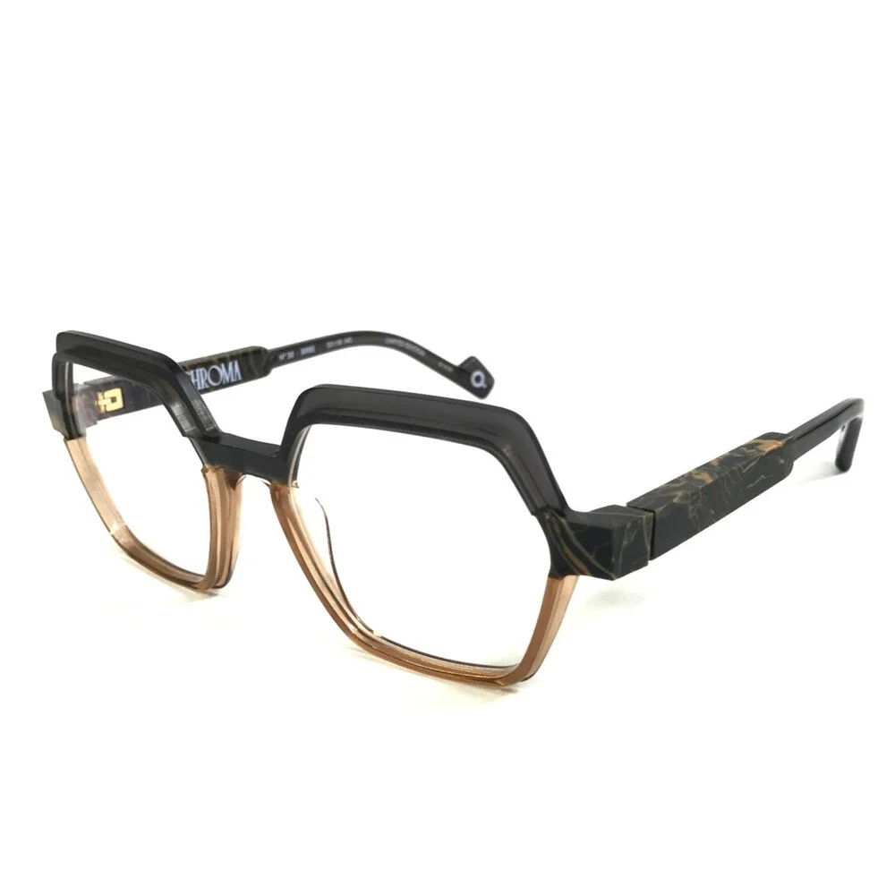 Etnia Barcelona Eyeglasses Frames CHROMA N38 BRBE Brown Beige Hexagon 53-18-140